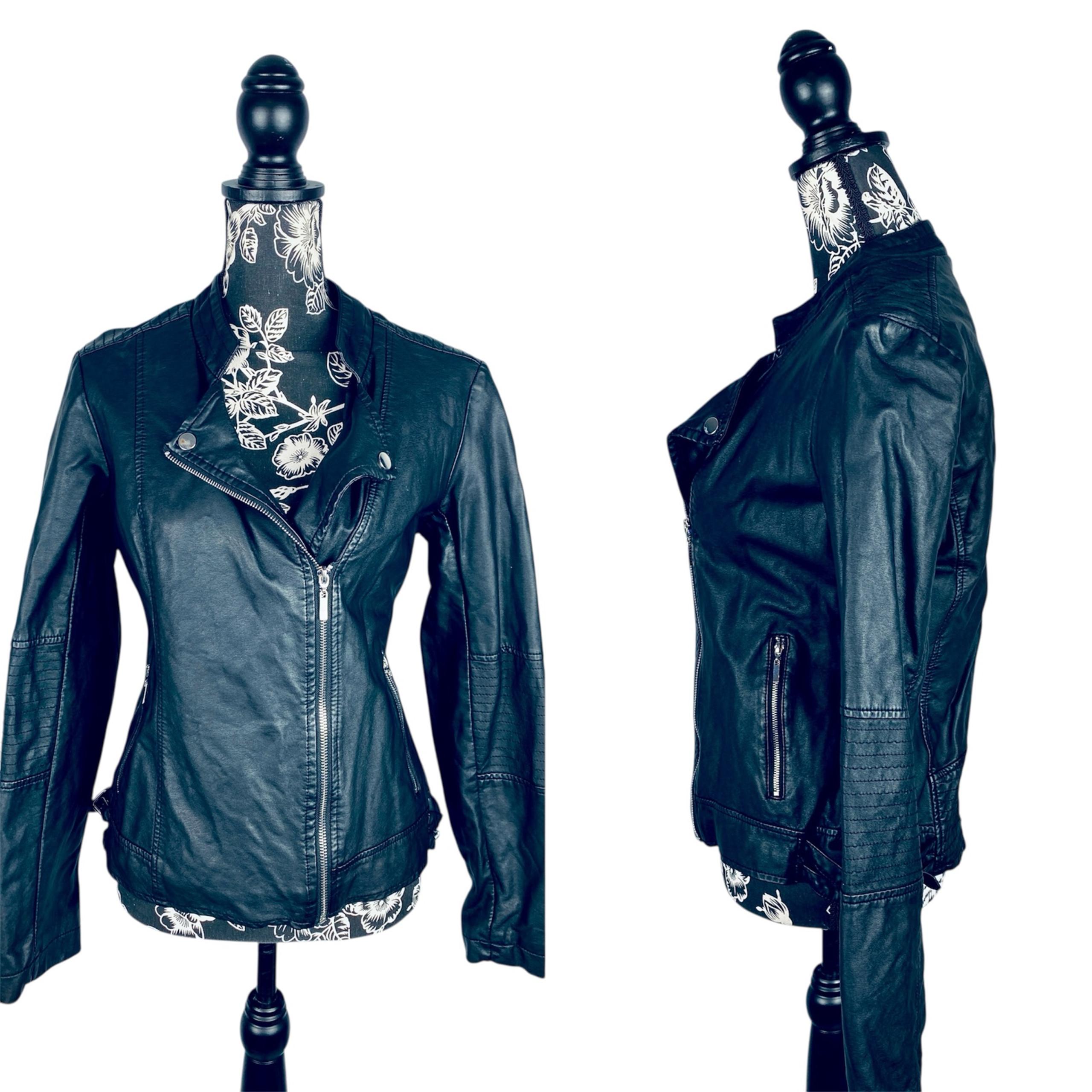 G by Guess faux leather full zip long sleeve moto jacket size large