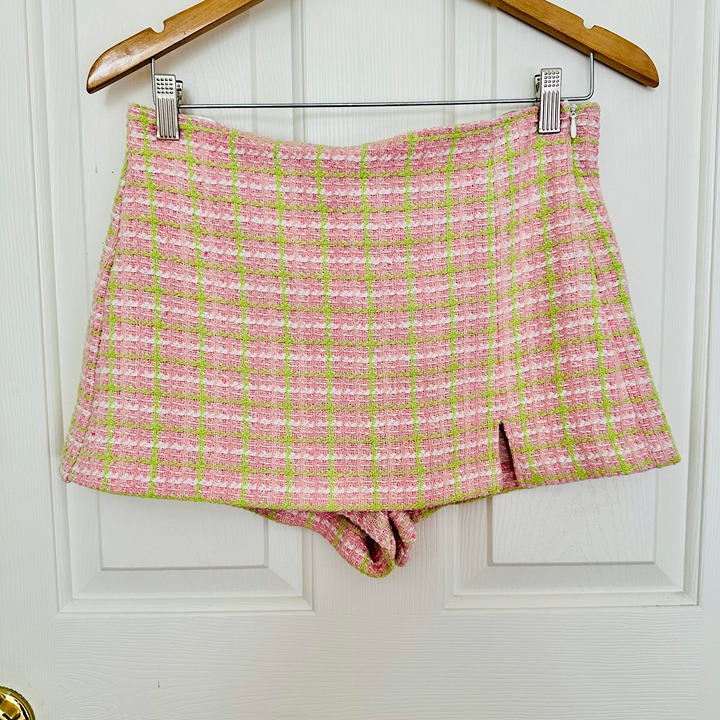 ZARA BARBIE BARBIECORE TWEED MINI SKORT SKIRT SHORTS SMALL