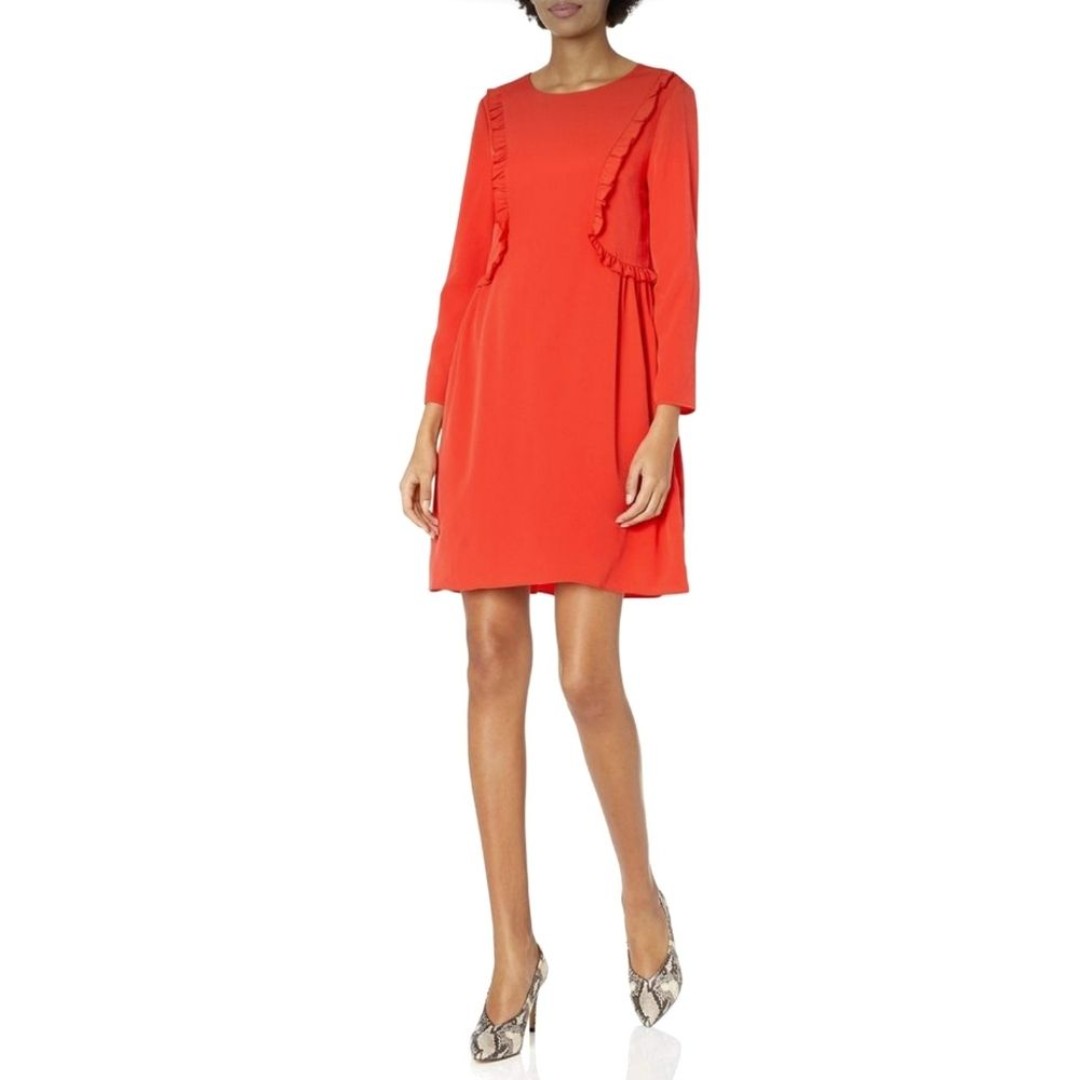 NWT CeCe by Cynthia Steffe Orange Carly Long Sleeve Ruffle Front Dress