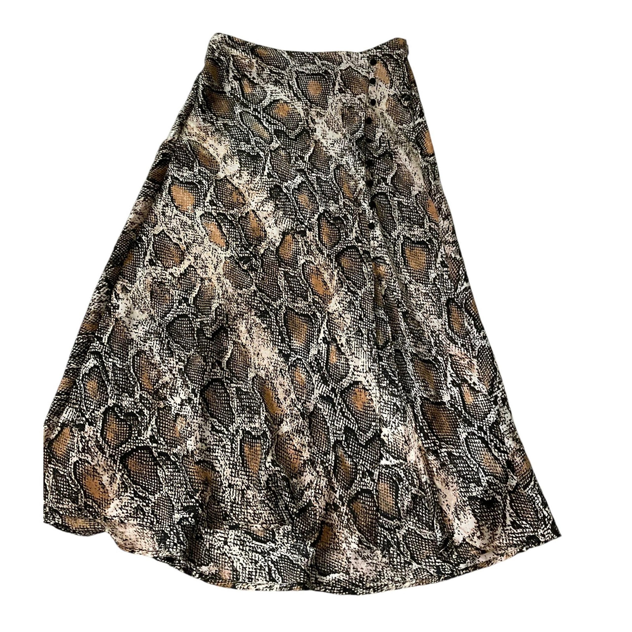 Zara Brown & Black Animal Print Satin A-line Midi Skirt Women Size XS | 56-25