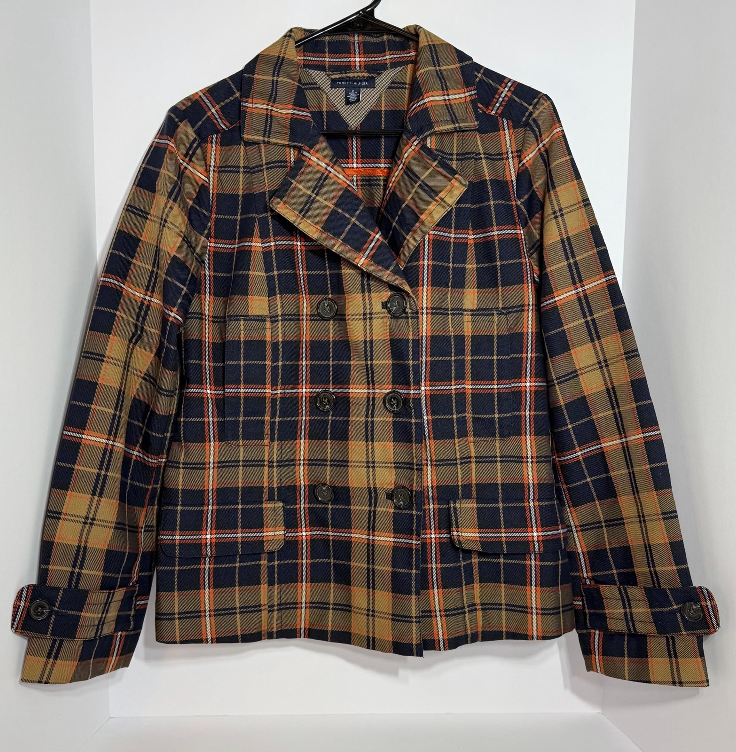 Tommy Hilfiger Women’s Plaid Lightweight Peacoat/ Blazer Brown & Burnt Orange M