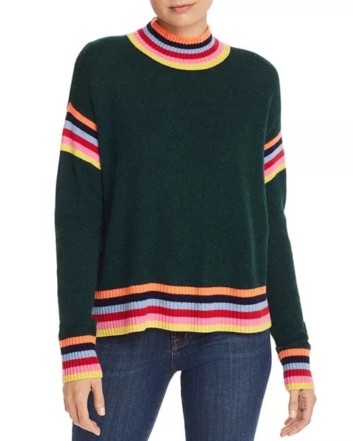 Aqua Rainbow-Trim Donegal Cashmere Sweater