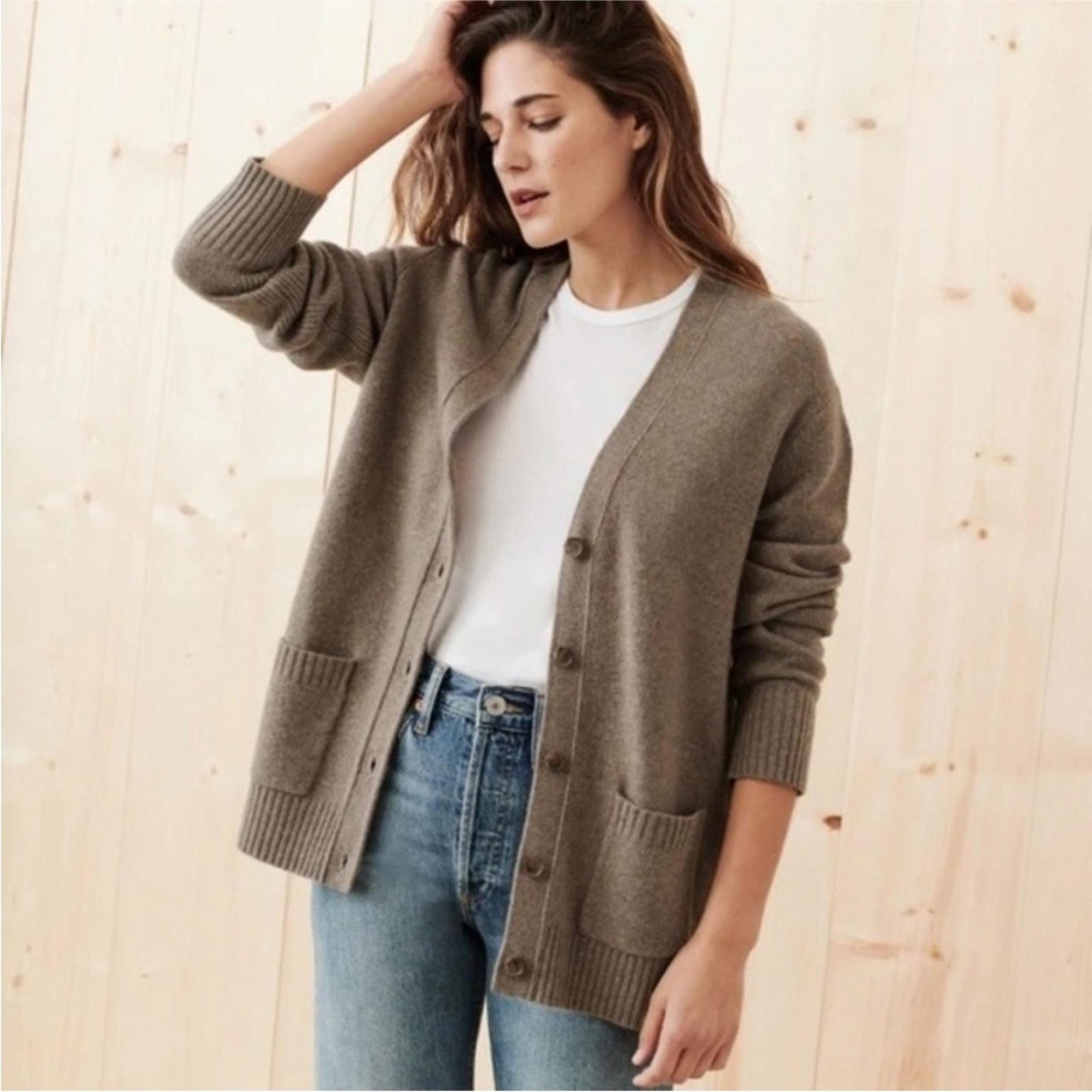 Jenni Kayne Everyday Cardigan Taupe Brown Pockets Sz XL Wool Cashmere Blend