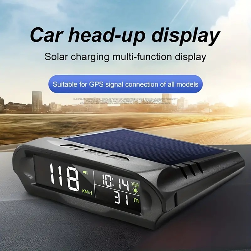 Solar-Powered Universal Car HUD with GPS Speedometer and Over-Speed Alarm