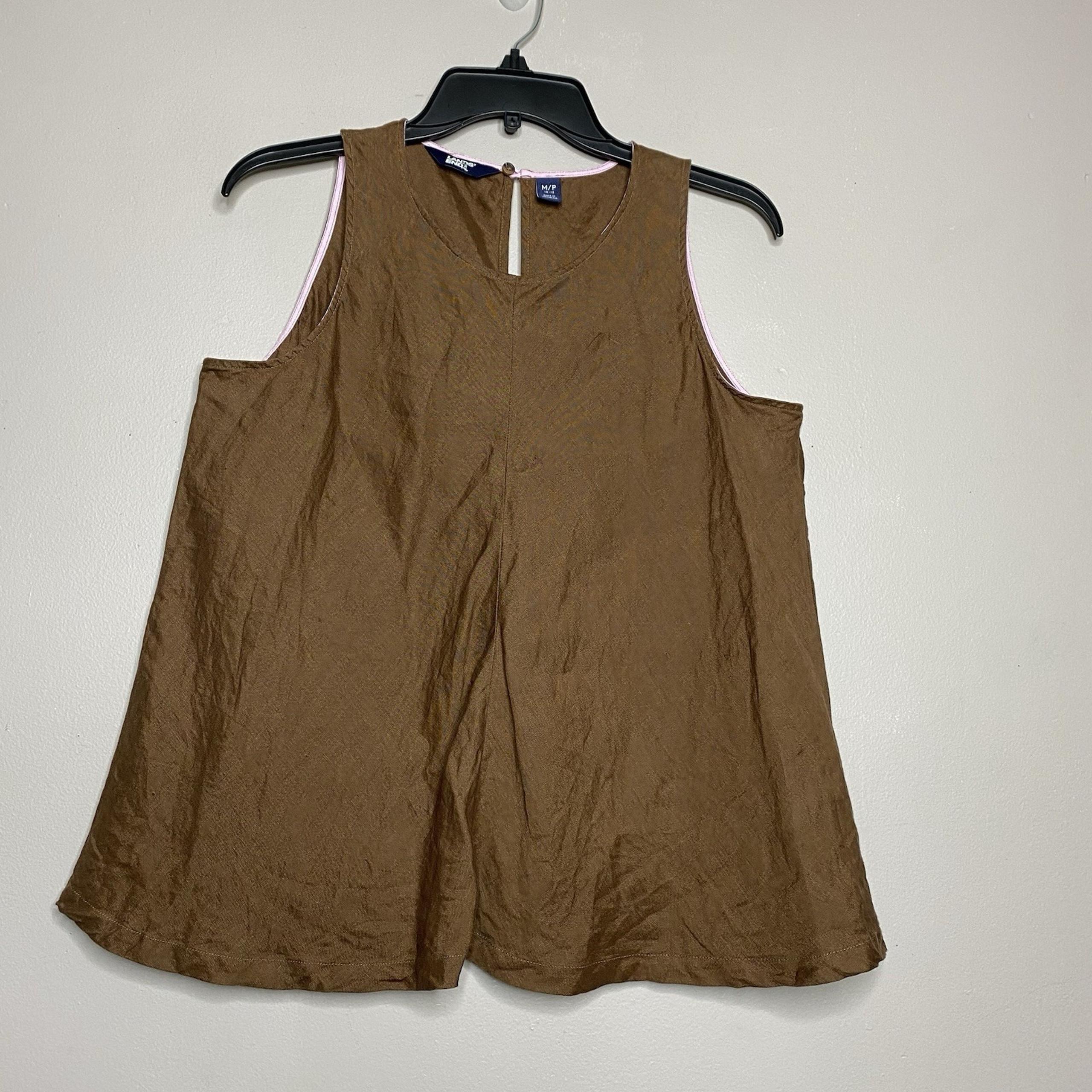 Lands' End Women Sz M Petite Brown Sleeveless Blouse Tank Top Shirt 100% Linen