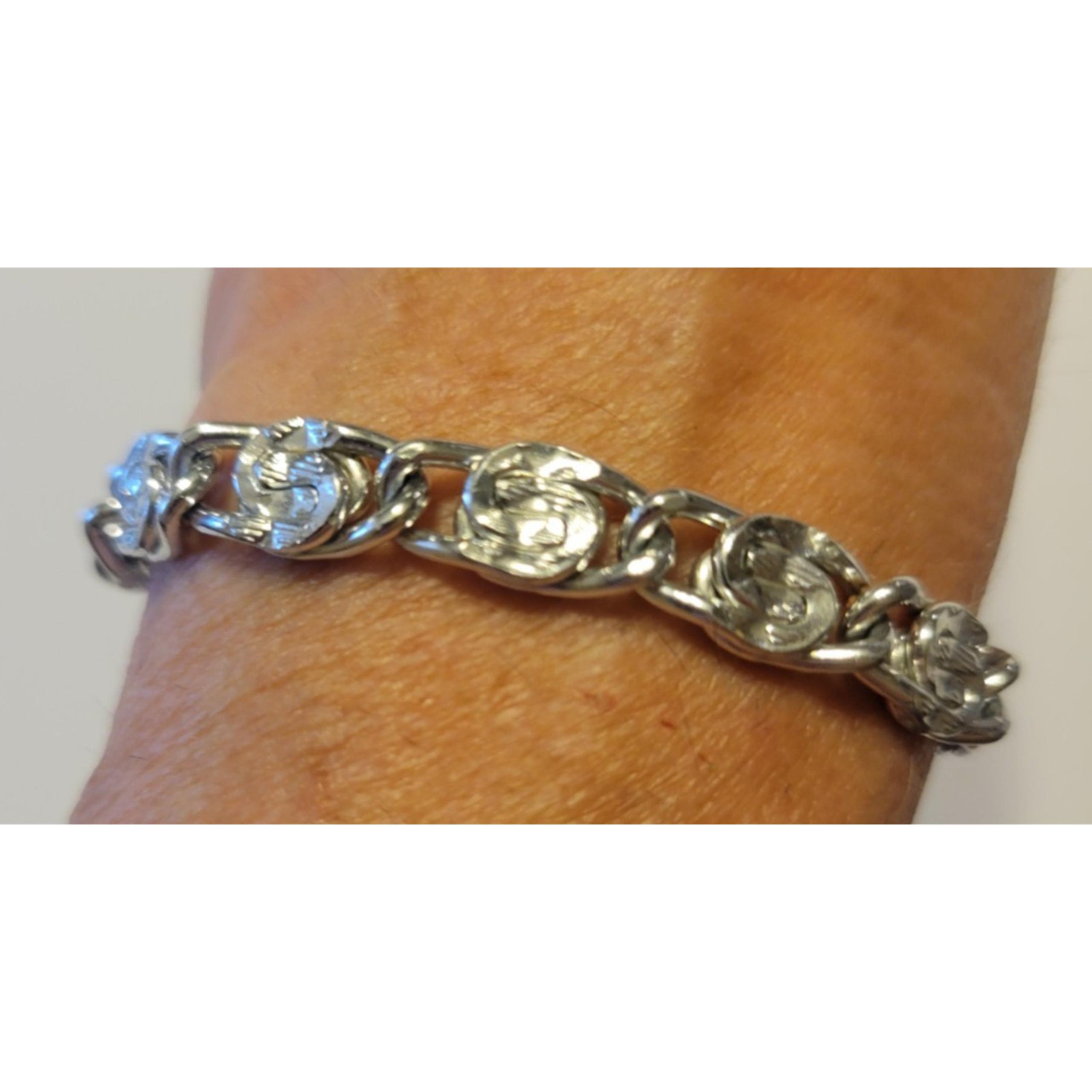 Sarah Coventry Flattened Metal Scroll Link Silverstone Chain Fashion Bracelet