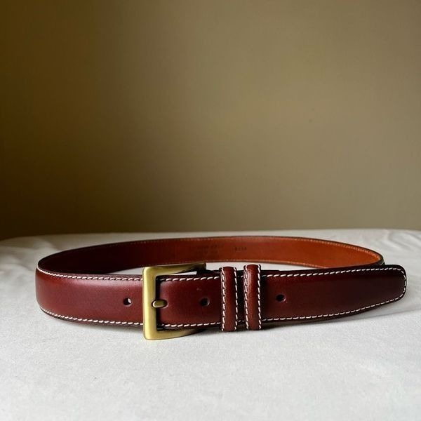 Jos A Bank Fine Italian Leather Dress Belt Cognac Brown Solid Brass Buckle 38