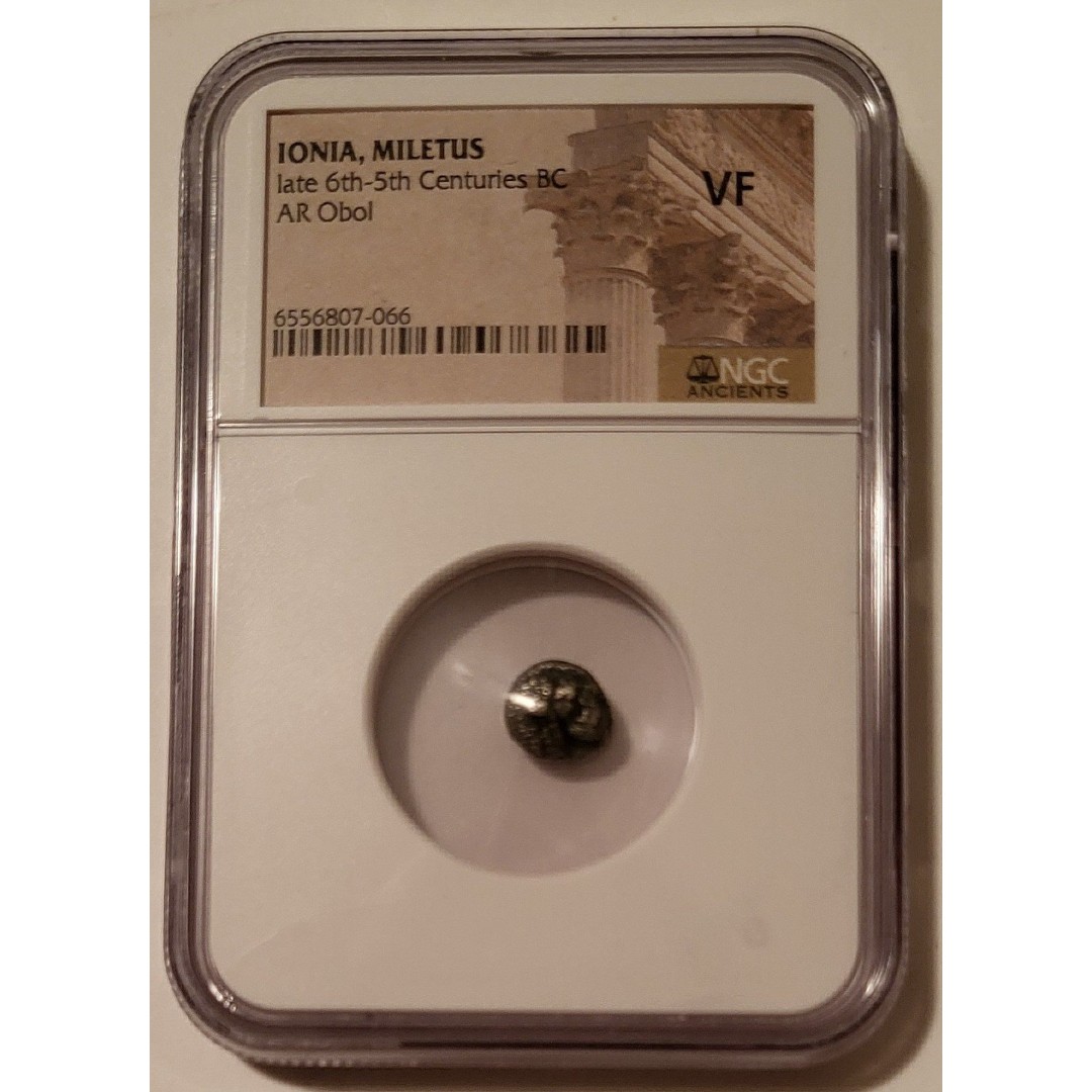 Ancient Greek Miletos in Ionia 6th-5th Centuries BC AR Obol Vf NGC