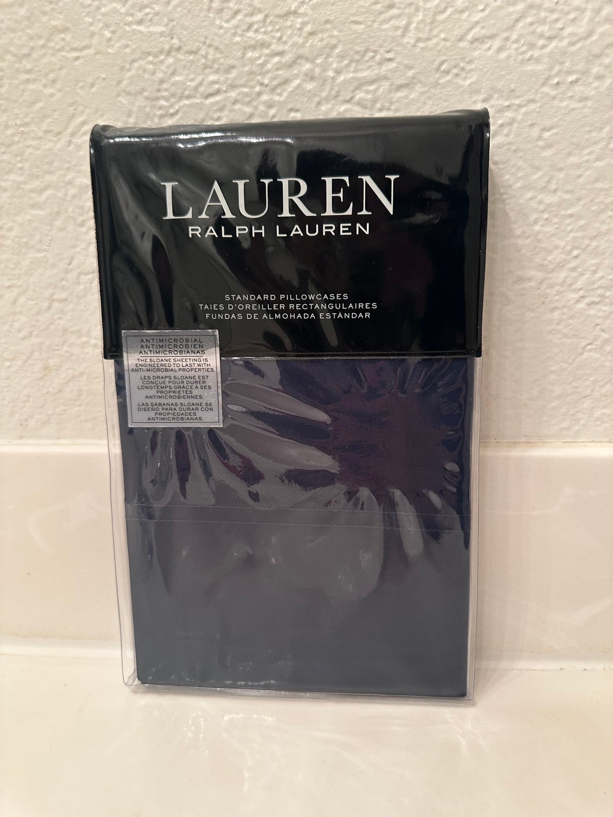 Ralph Lauren Sloane Antimicrobial Standard Pillowcases Navy 100% cotton. New!