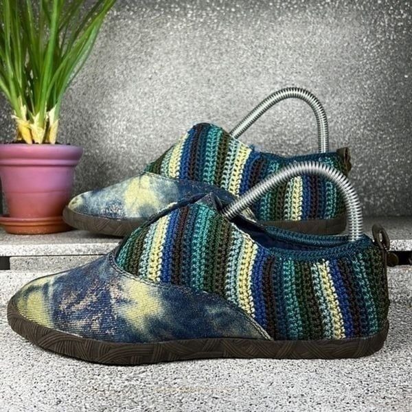 The Sak Peacock Stripe Brodie Hippie Crochet Canvas Shoes Sneakers Size 6.5 Boho
