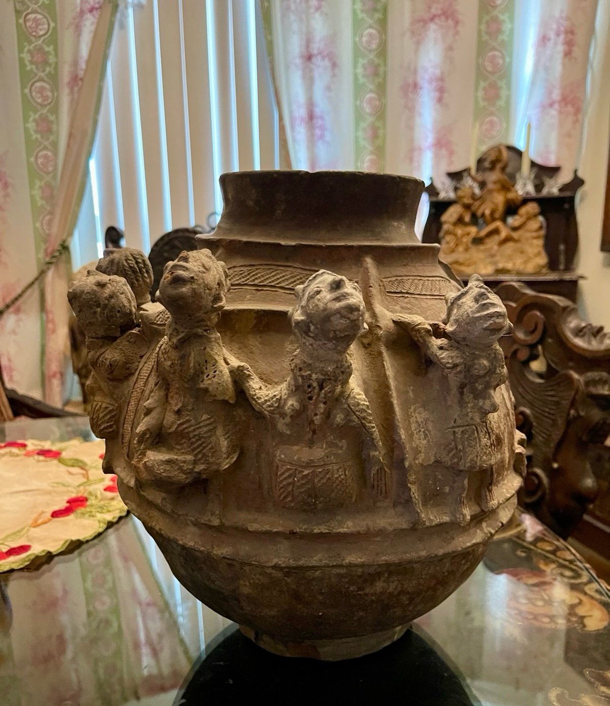 Antique West African Pot Urn Vase Ceremonial Vessel Snakes Terracotta Ceramic