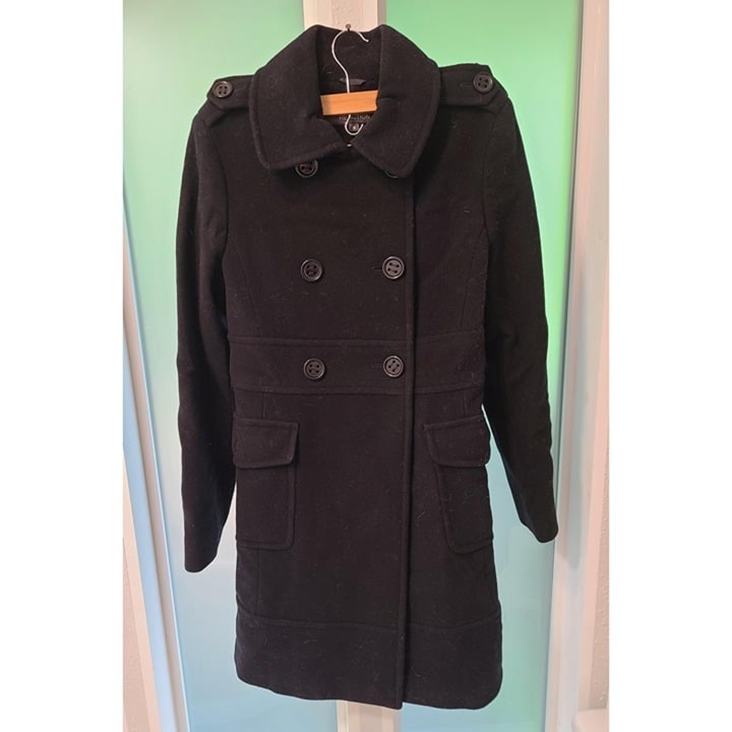 NEW Kenneth Cole Reaction Long Dress Pea Coat Wool Coat Black Double Breasted 8