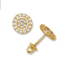 14K Yellow Gold CZ Diamond Stud Earrings For Women
