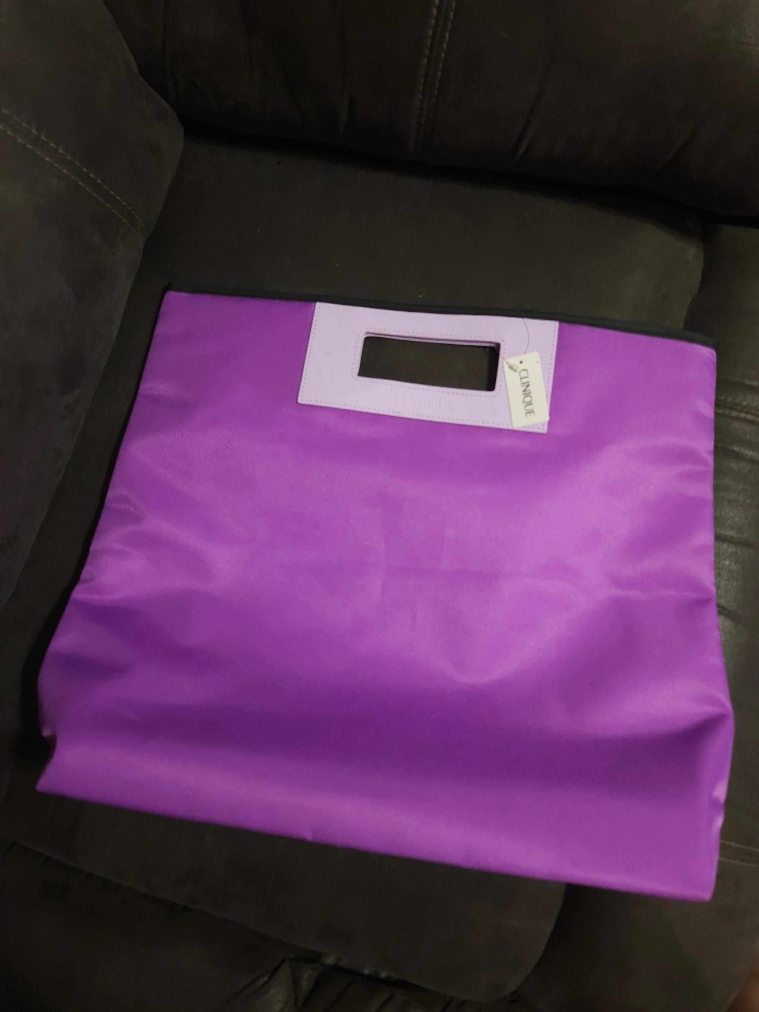 CLINIQUE  Large Tote Bag Purple Square 17" x 15" x 3" NWT