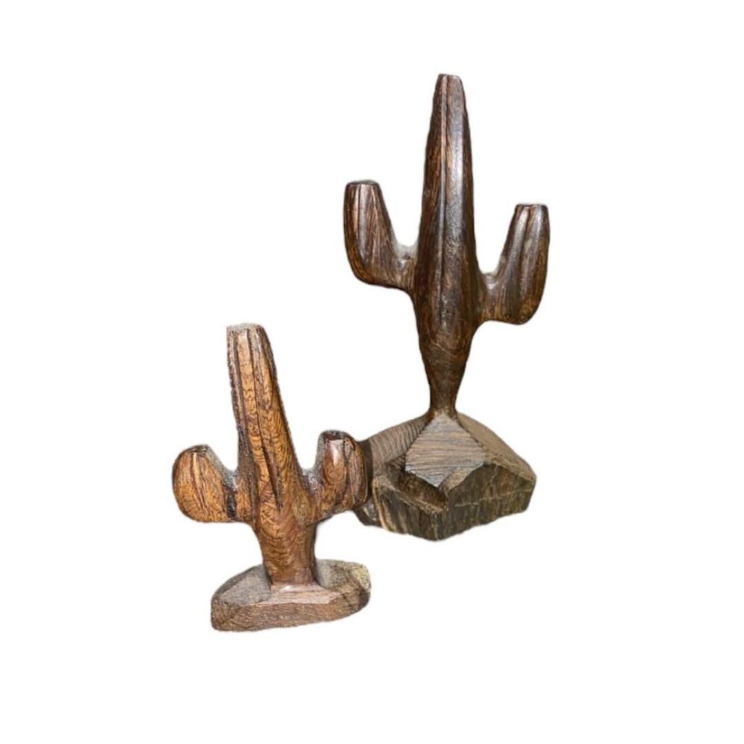 Vintage Hand Carved Ironwood Saguaro Cactus Sculpture 2”-4.5” BOHO Southwestern