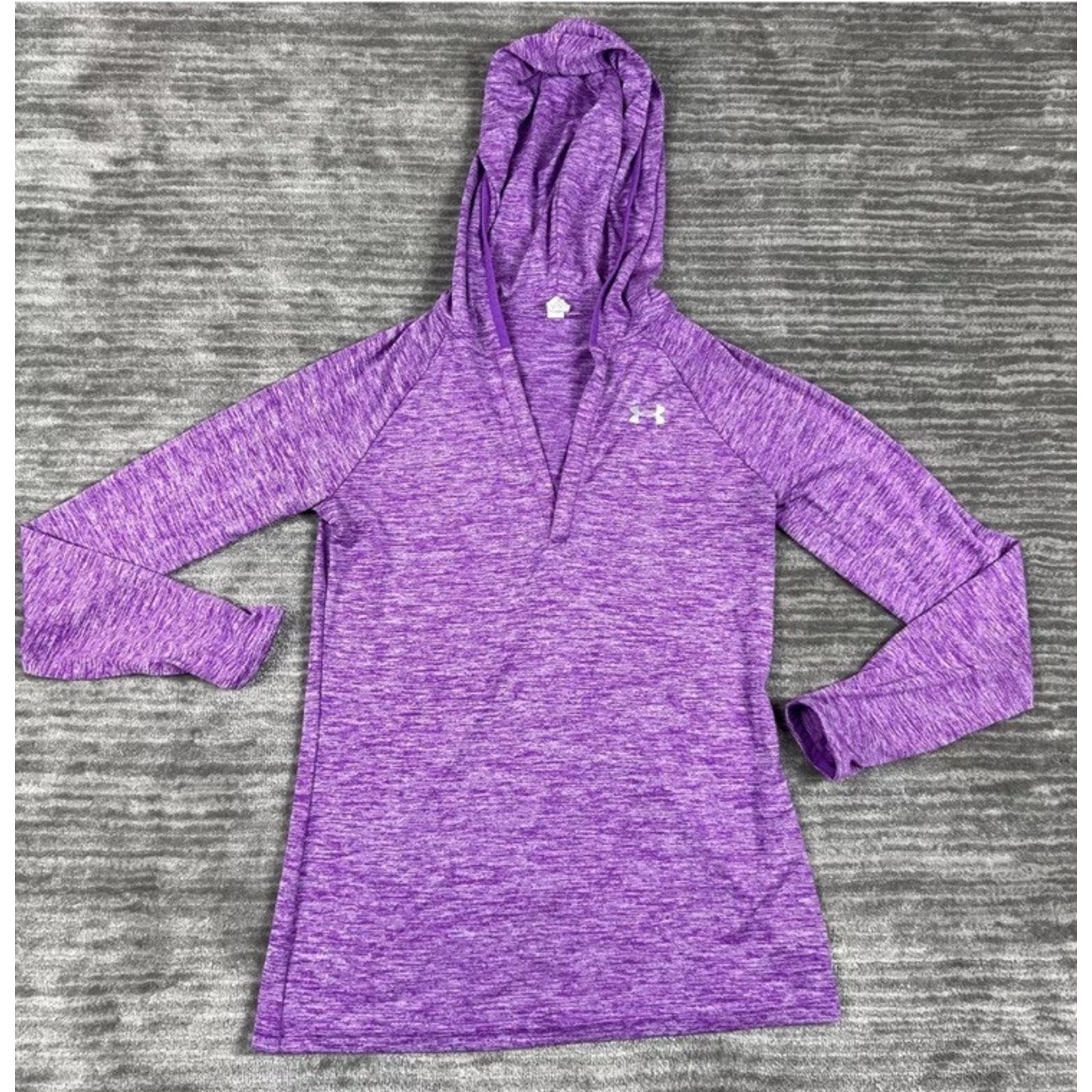 Under Armour Top Womens Medium Heather Purple Longsleeve VNeck Heatgear Hooded
