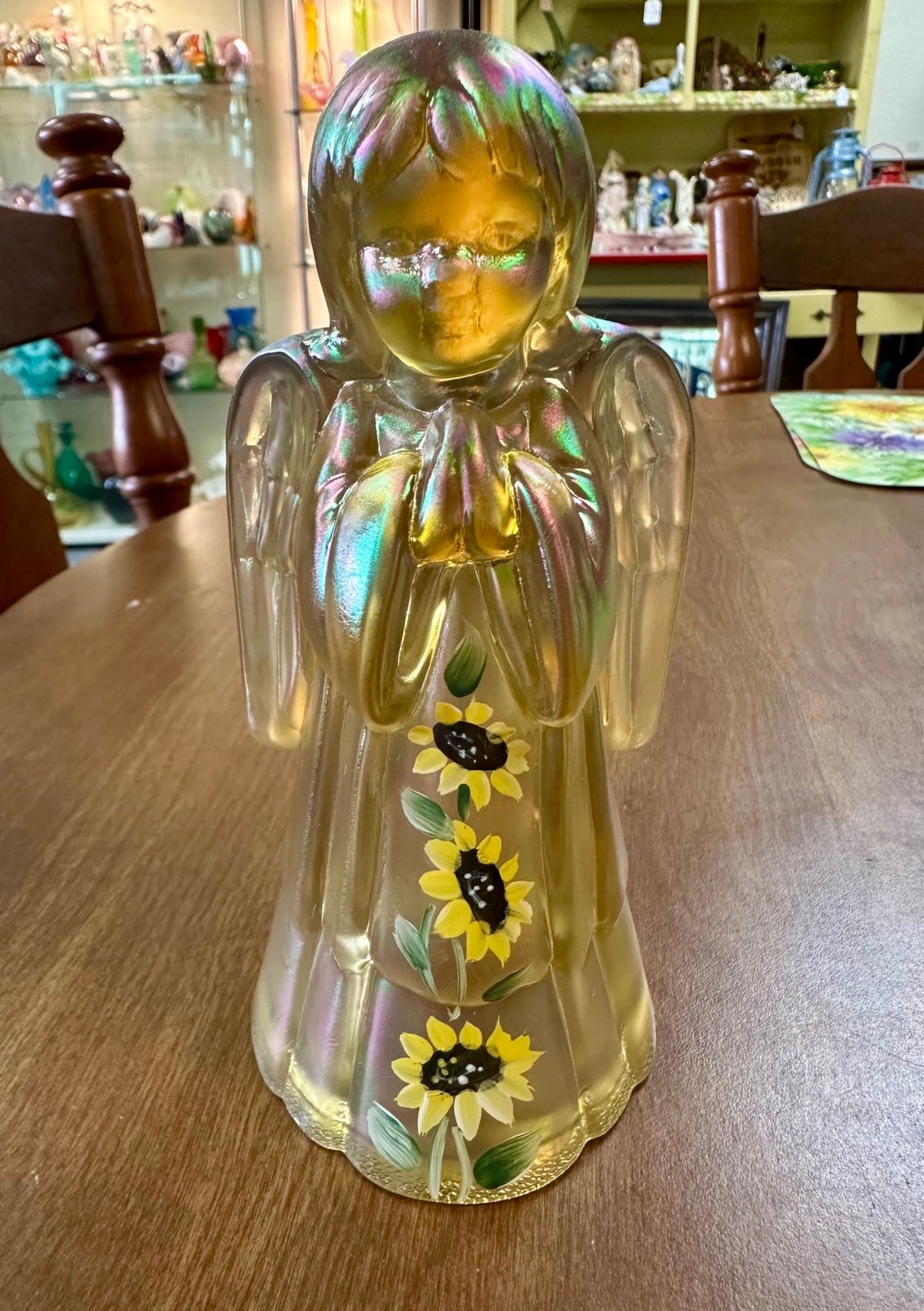 Fenton Iridescent Hand Painted Sunflower Angel