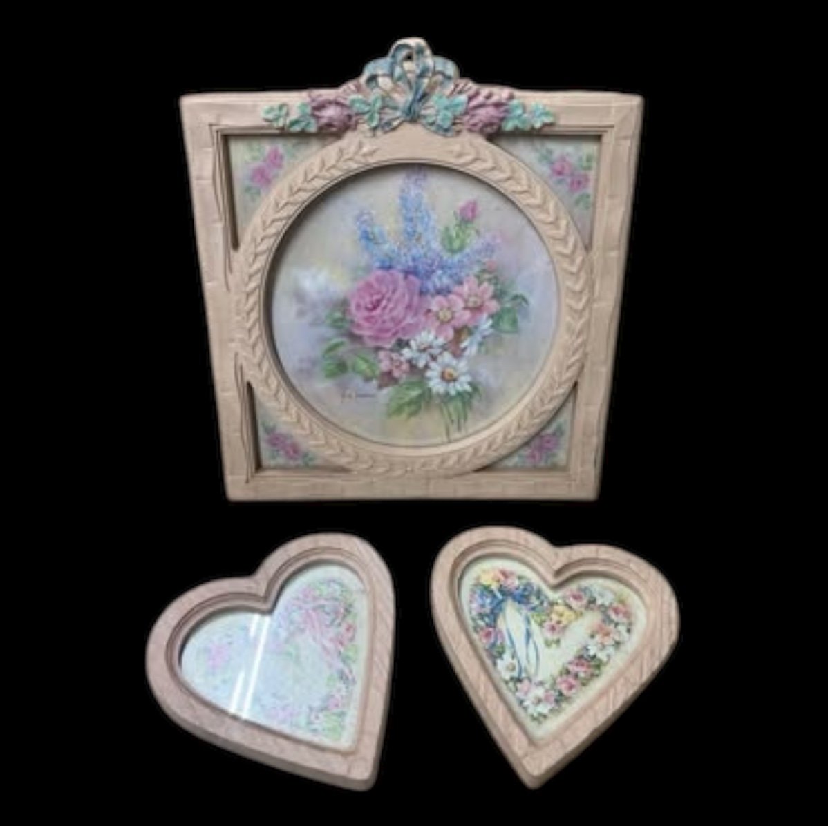 Vintage Homco Home Interiors Pink Flower & Heart Set of 3 by Barbara Mock
