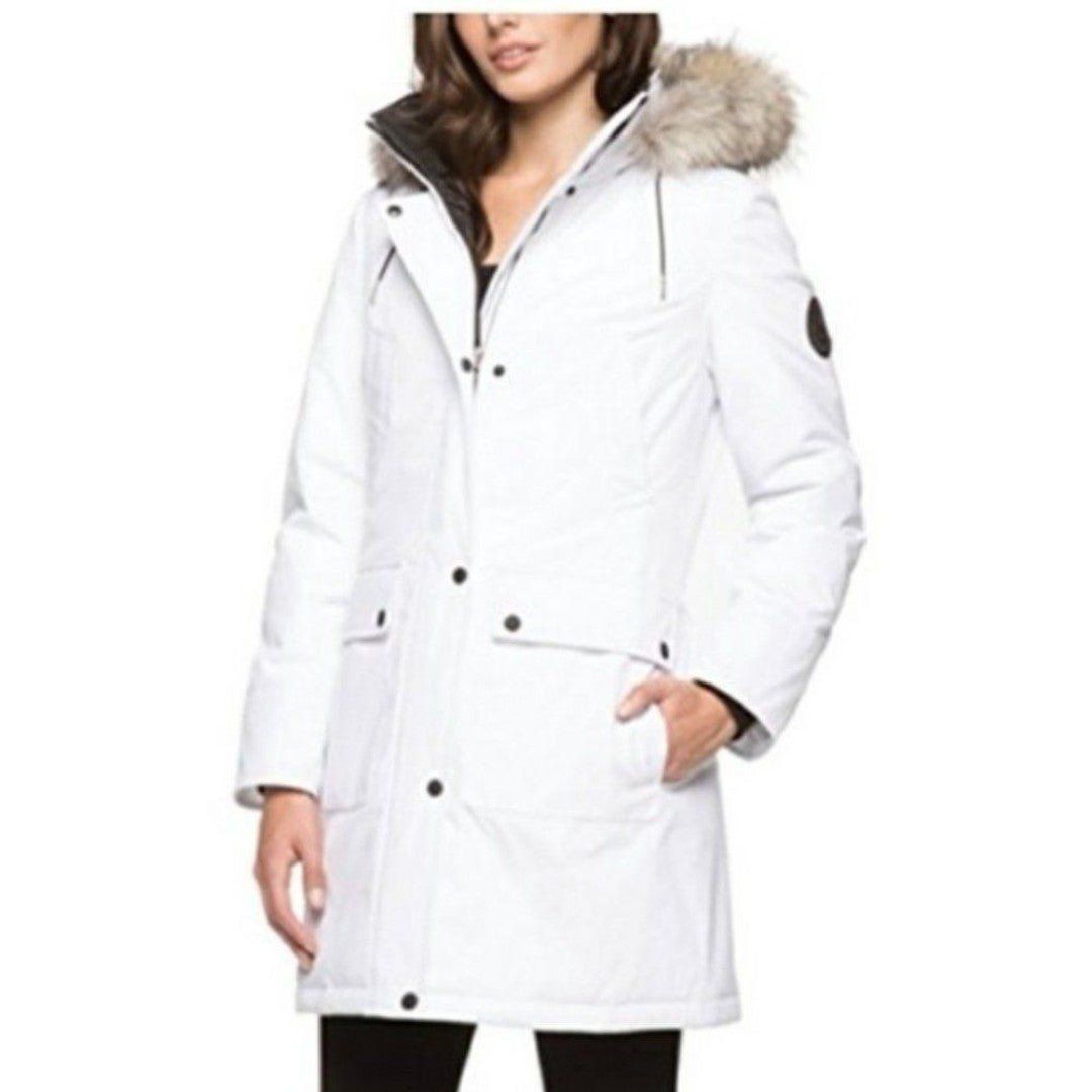 Andrew Marc Women's Size M White Hoodie Snow/Winter Jacket