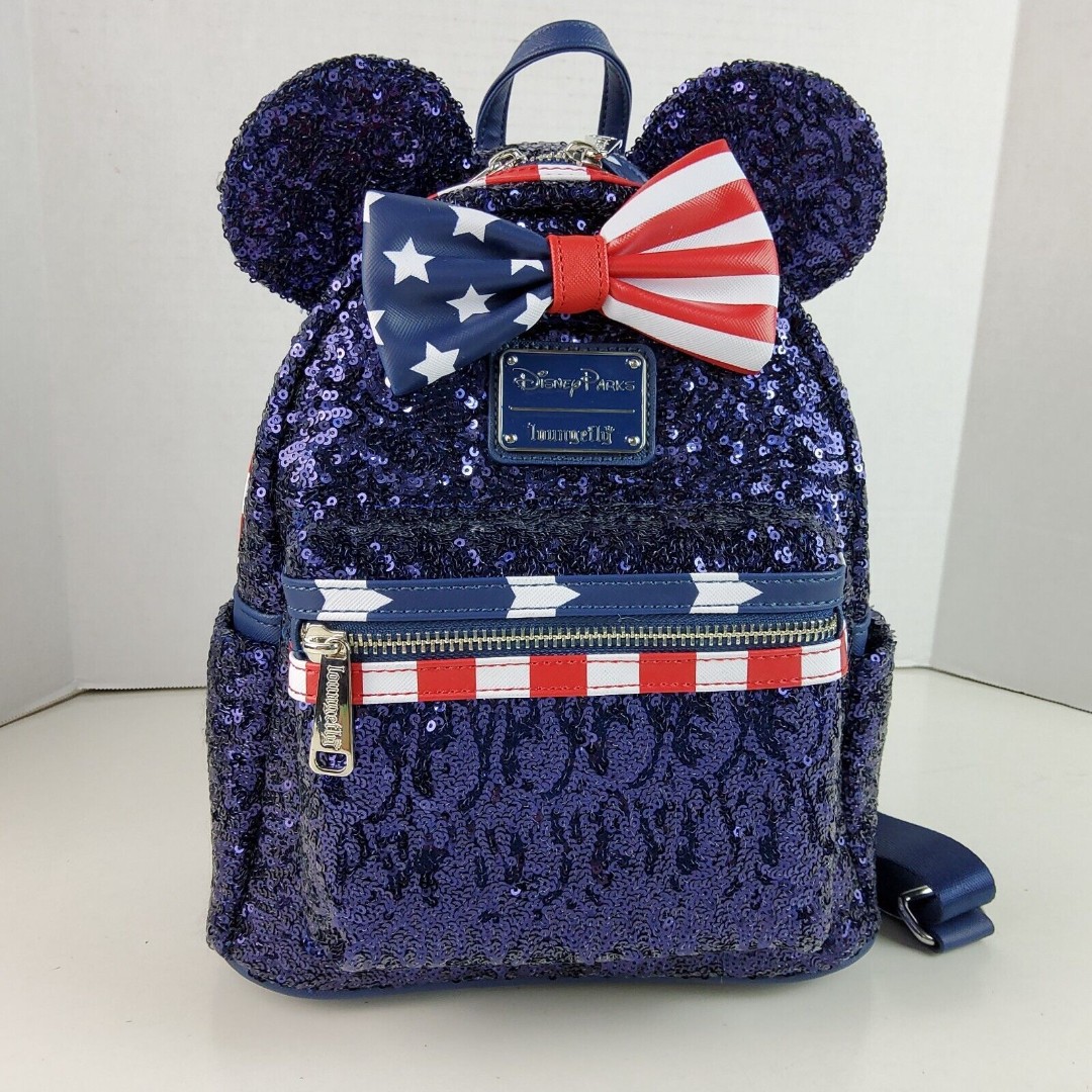 WDW Disney Parks Loungefly Mini Backpack Americana Stars Stripes Sequins USA