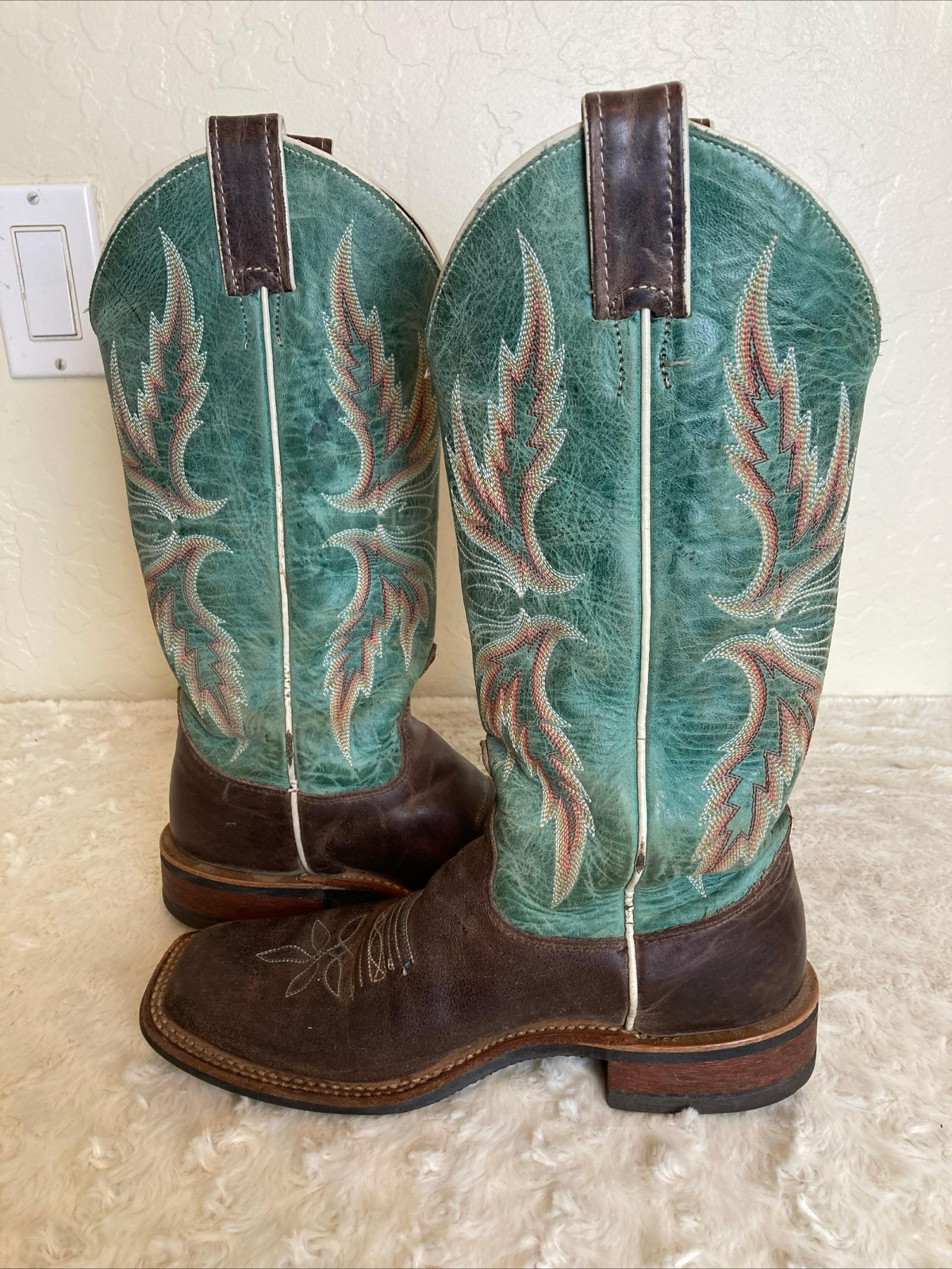 Justin Bent Rail Western 11” Cowgirl Boots Turquoise Women’s Size 6.5B BRL335