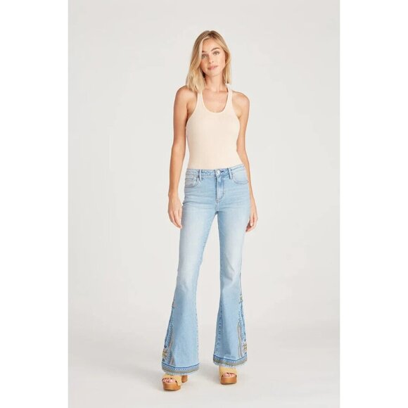 NWT DRIFTWOOD Farrah in Zelda Embroidered Flare Stretch Flare Jeans 27 x 34