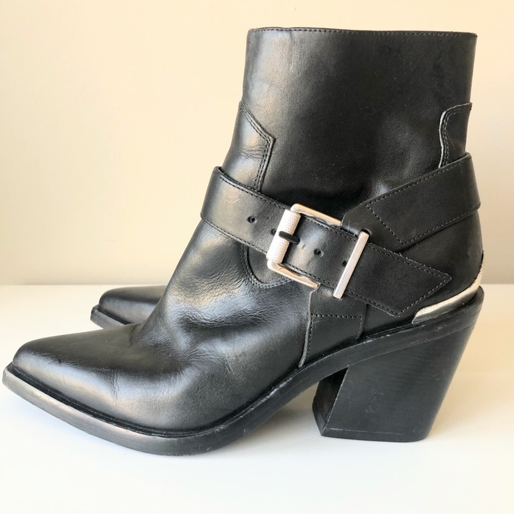 Rag & Bone Ryder black leather ankle cowboy booties 37 7