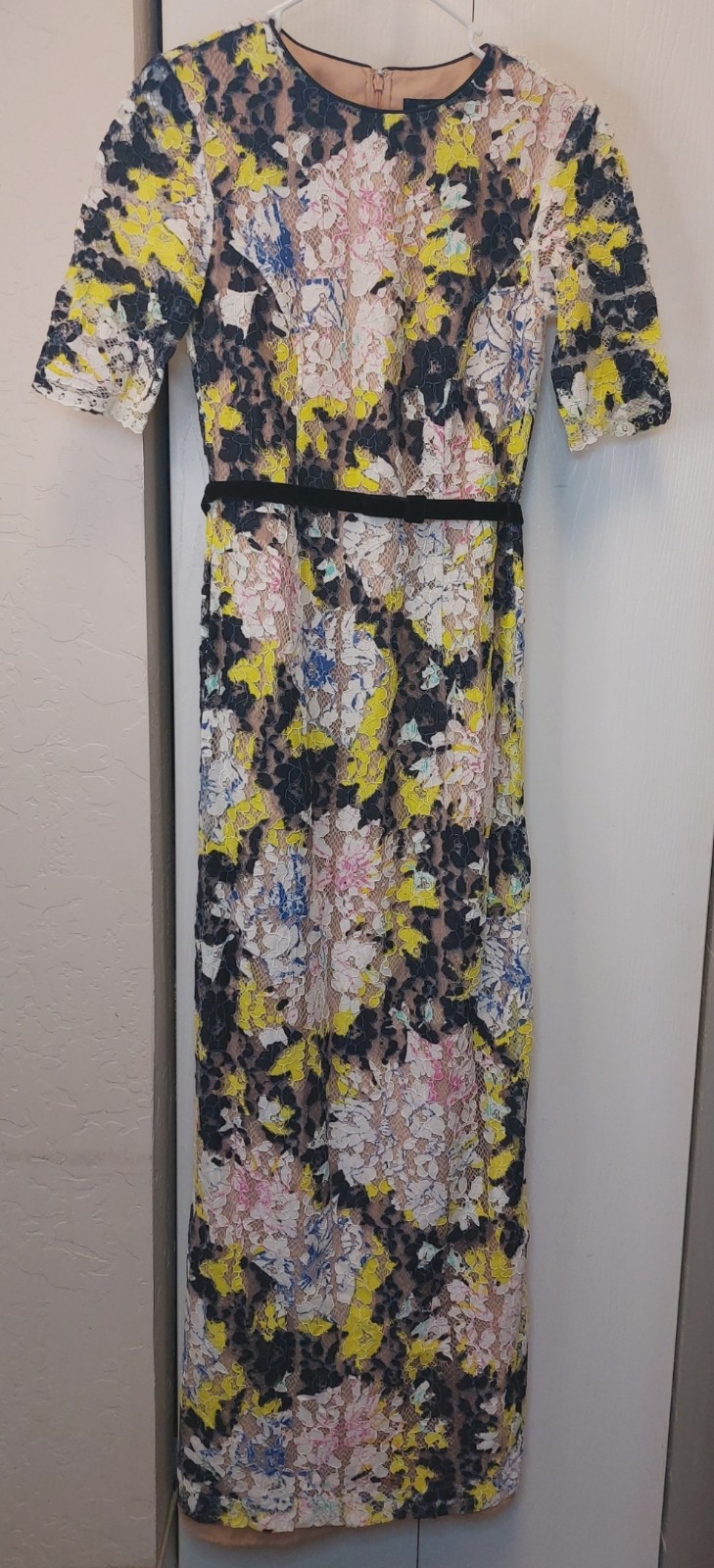 French Connection Botanical Trip Lace NWT Acid Blonde Size 4 Maxi Floral Lined