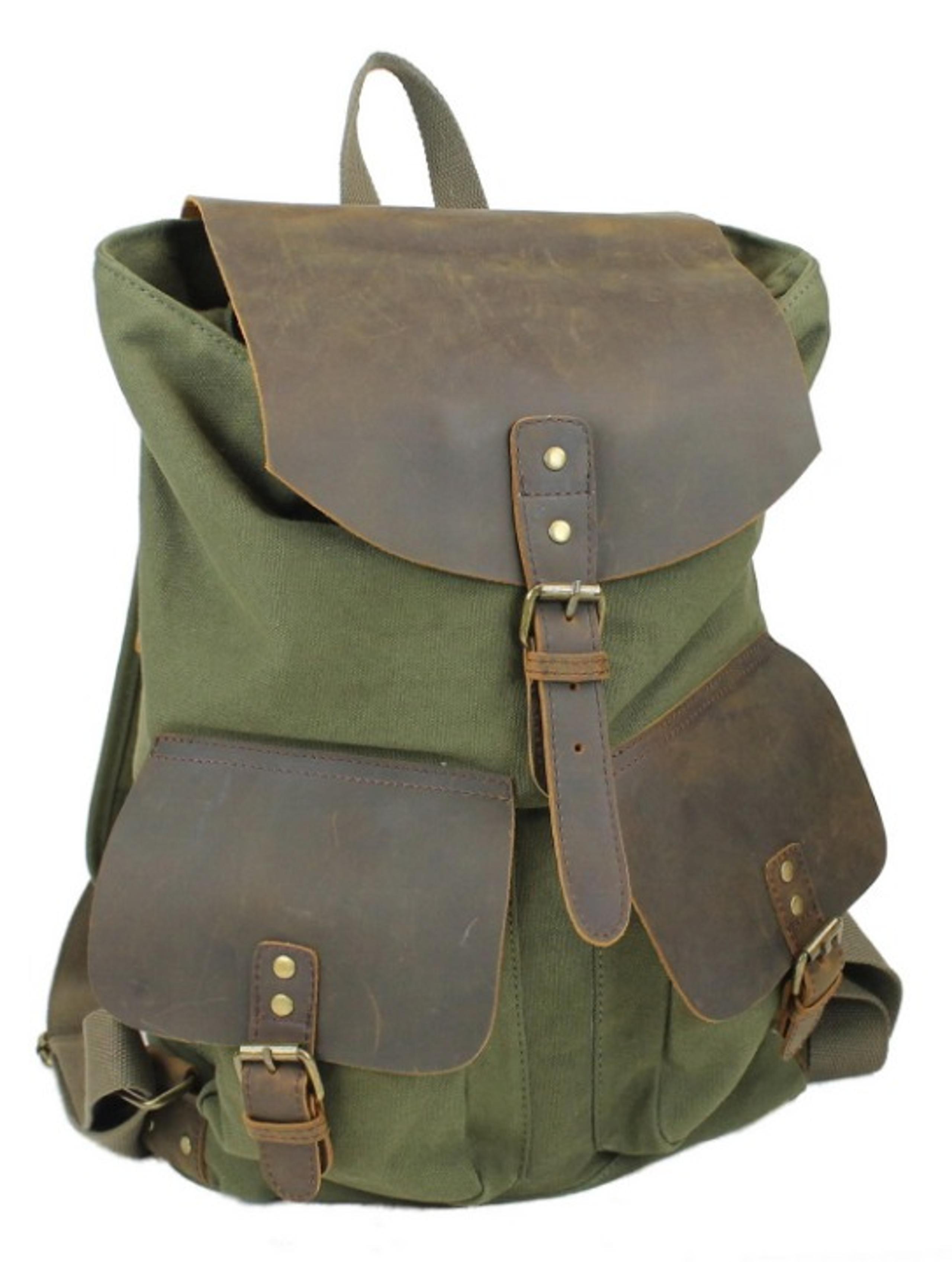 Cowhide Leather Canvas Backpack C12GRN