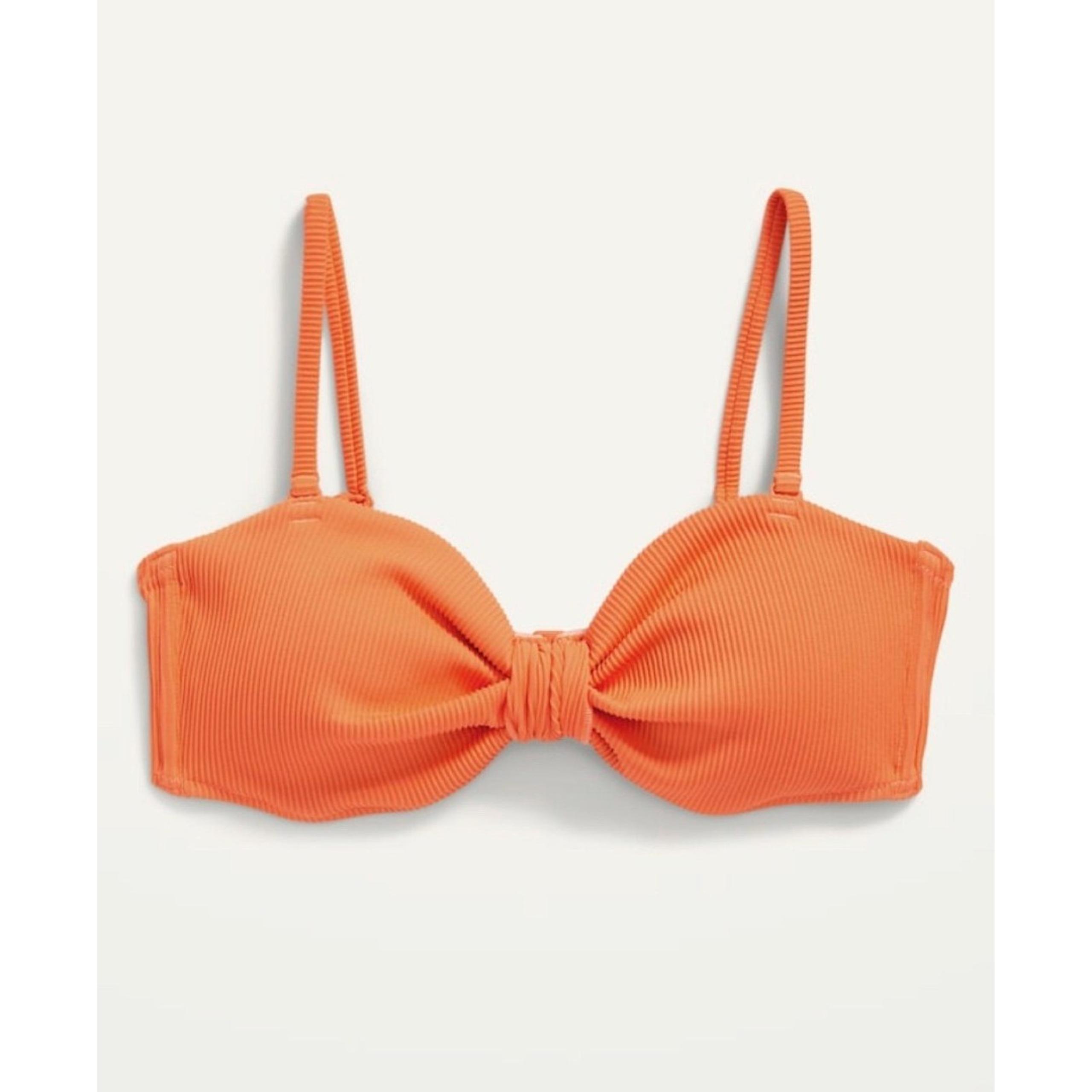 Bikini Swim Suit Top Women 3XL Orange Textured-Rib Cinch-Front New Old Navy