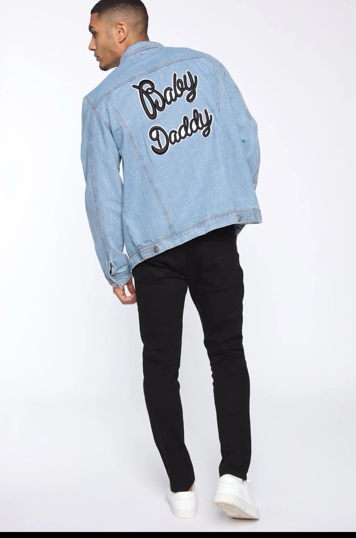 Fashion nova men’s jean jacket “baby daddy” size small