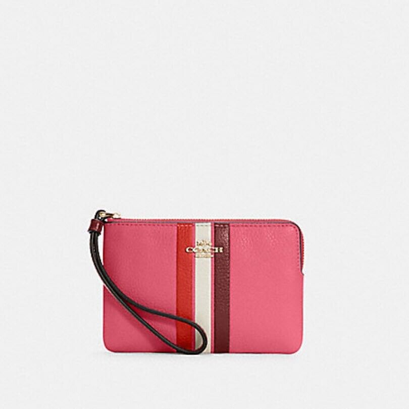 Coach C4542 Wristlet Wallet Stripe Corner Zip Confetti Pink coin NWT