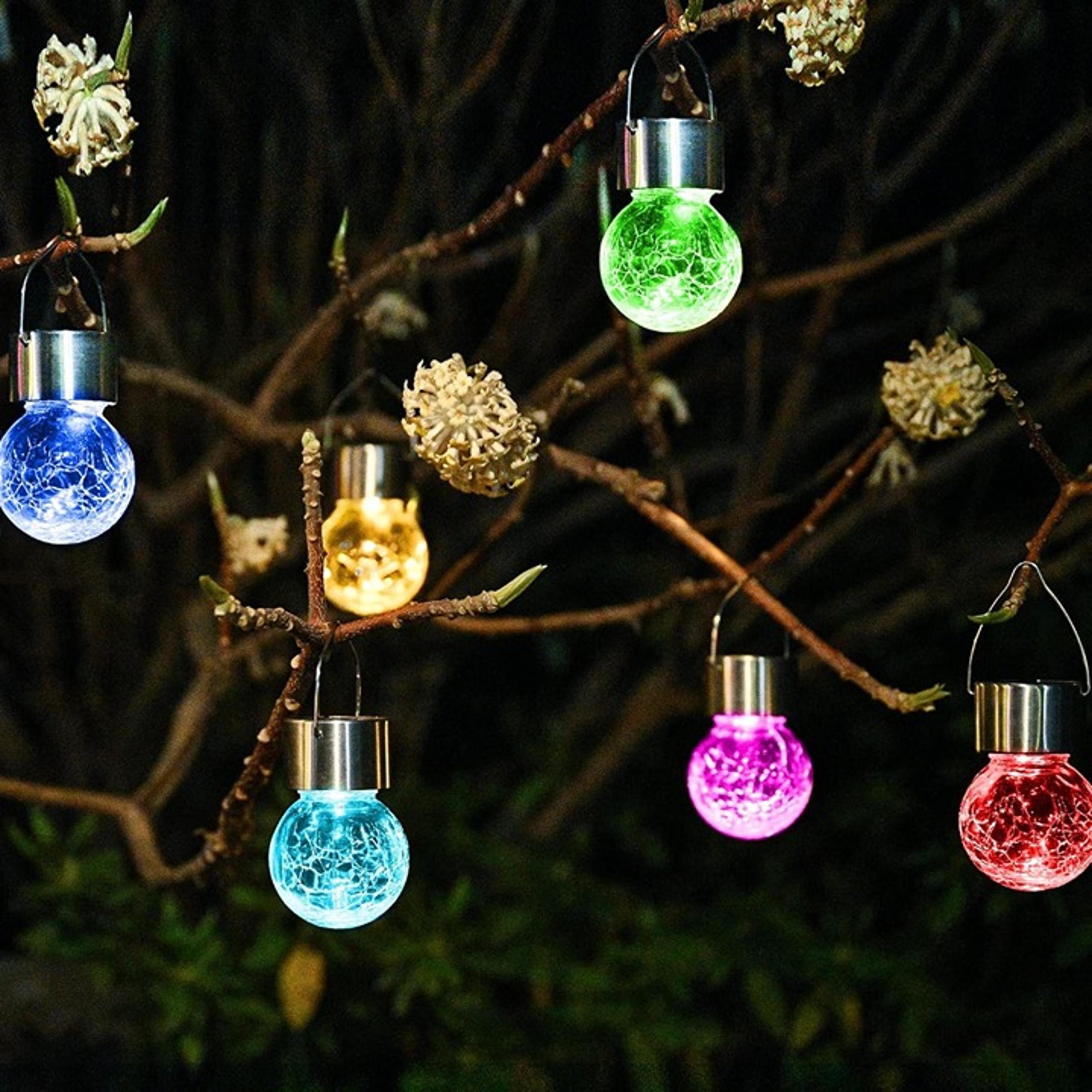 Hanging Solar Lights Outdoor, 8 Pack Decorative Cracked Glass Ball Light, Solar