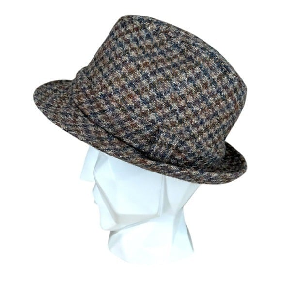 Dobbs Harris Tweed Men’s 7 1/4 Houndstooth Fedora Hat Hand Woven Detective