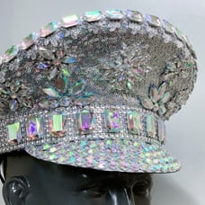 Silver Rhinestone Sequin White Jewelry Burning Man Steampunk Top Hat
