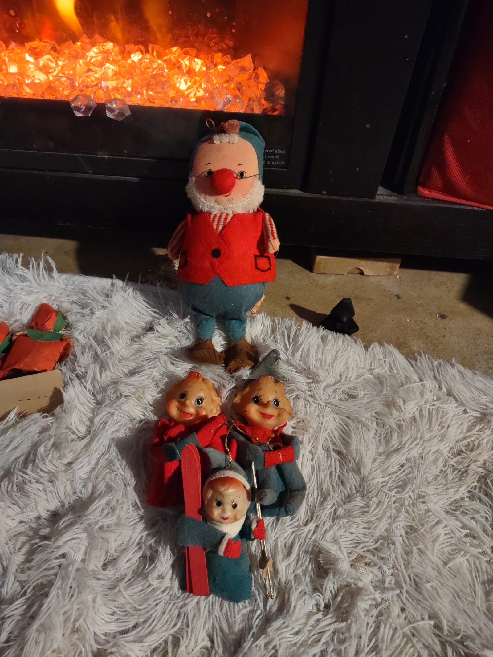 Made in Japan knee huggers and Santa Claus 1960 fun farm rubber face felt vintag