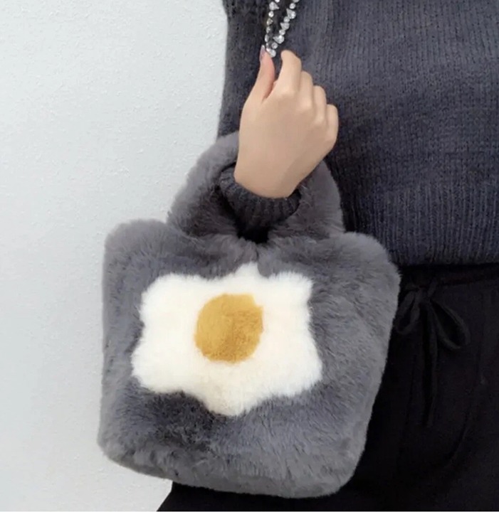 Trendy Faux Fur Tote Bag with Gold Chain Shoulder Strap - Soft Plush Handbag