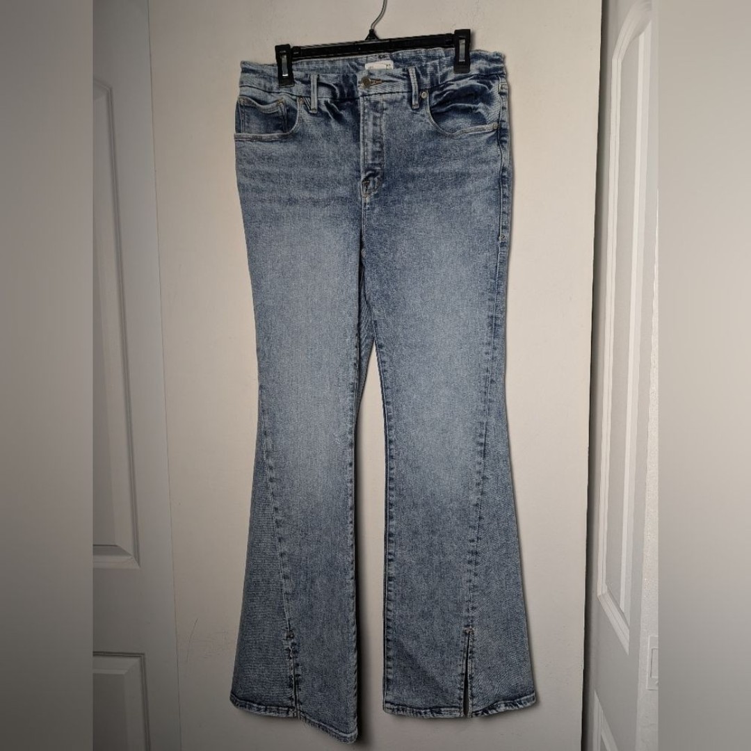 Good American Flare Jeans Front Slit Good Legs Twisted High Waist Sz 32