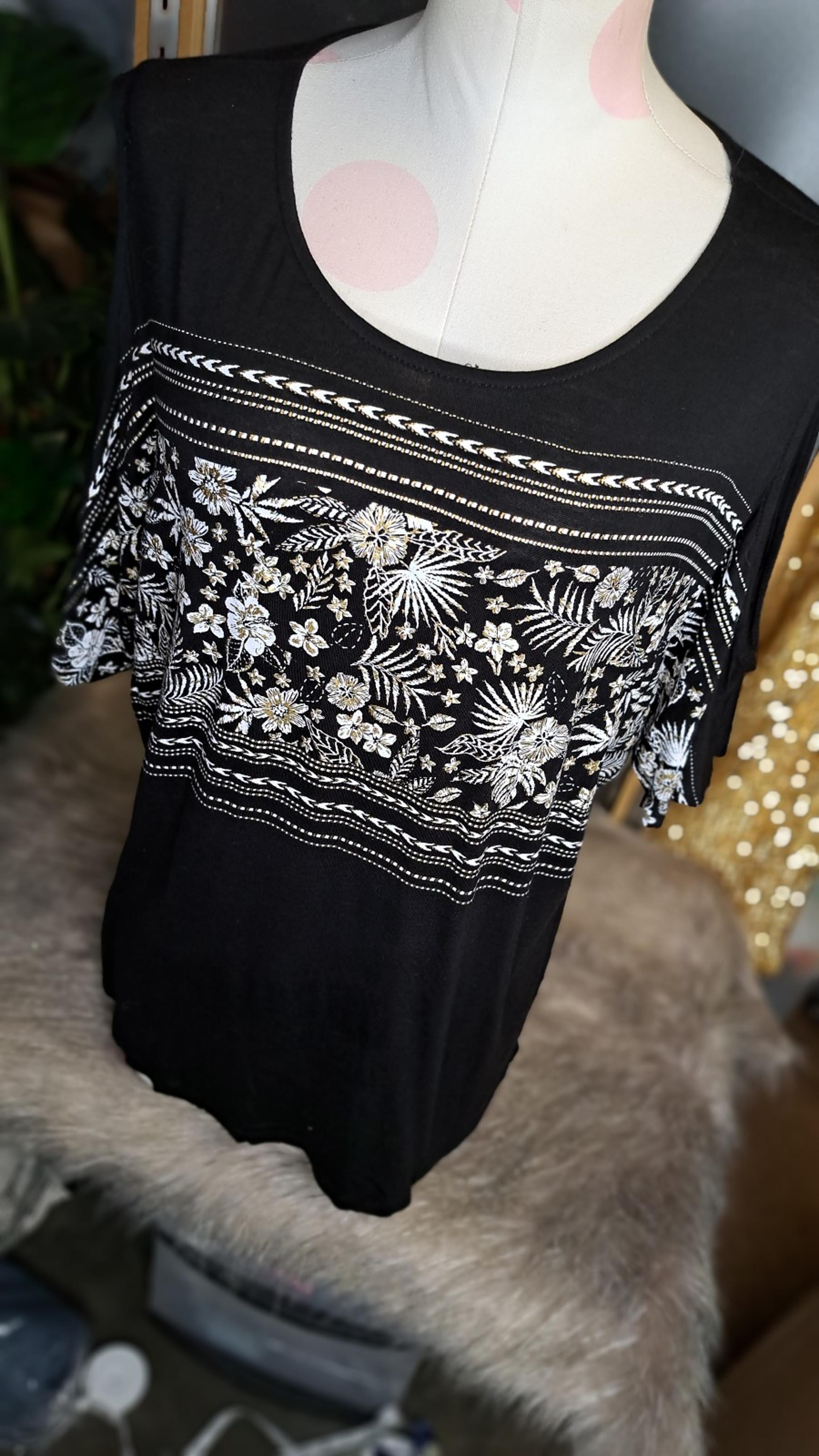 Eyeshadow • Black Boho Cold Shoulder Rayon Summer Vacation Large Metallic Gold