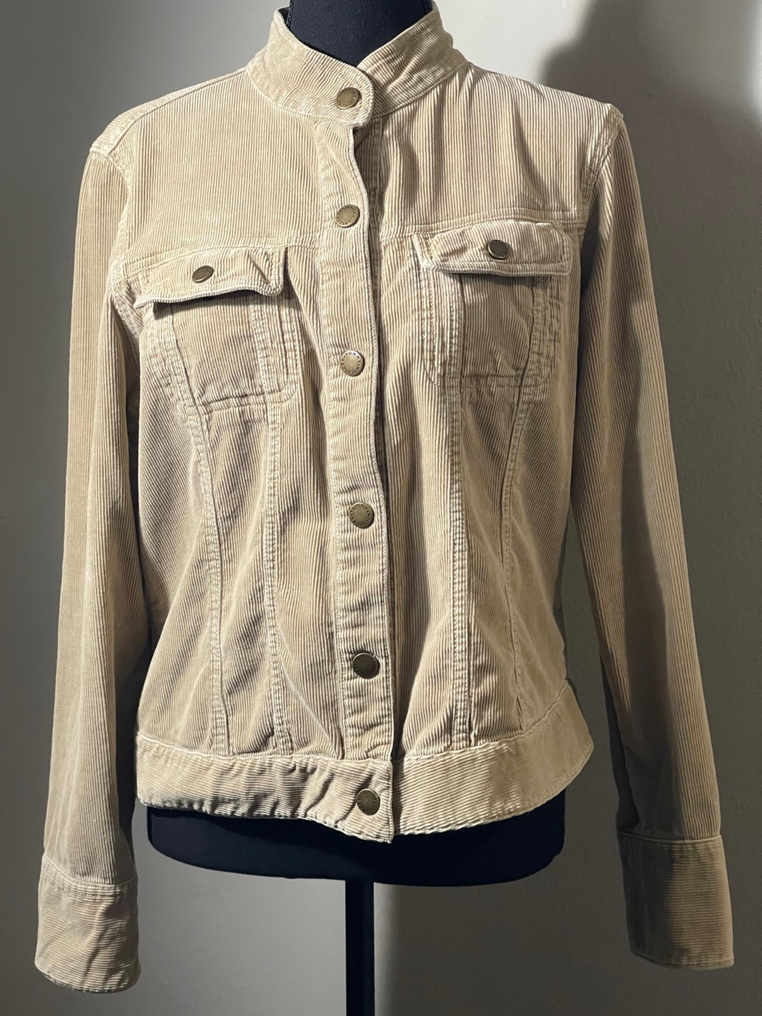 Vtg Tommy Hilfiger Woman Corduroy Trucker Jacket Cotton Band Collar Size Large