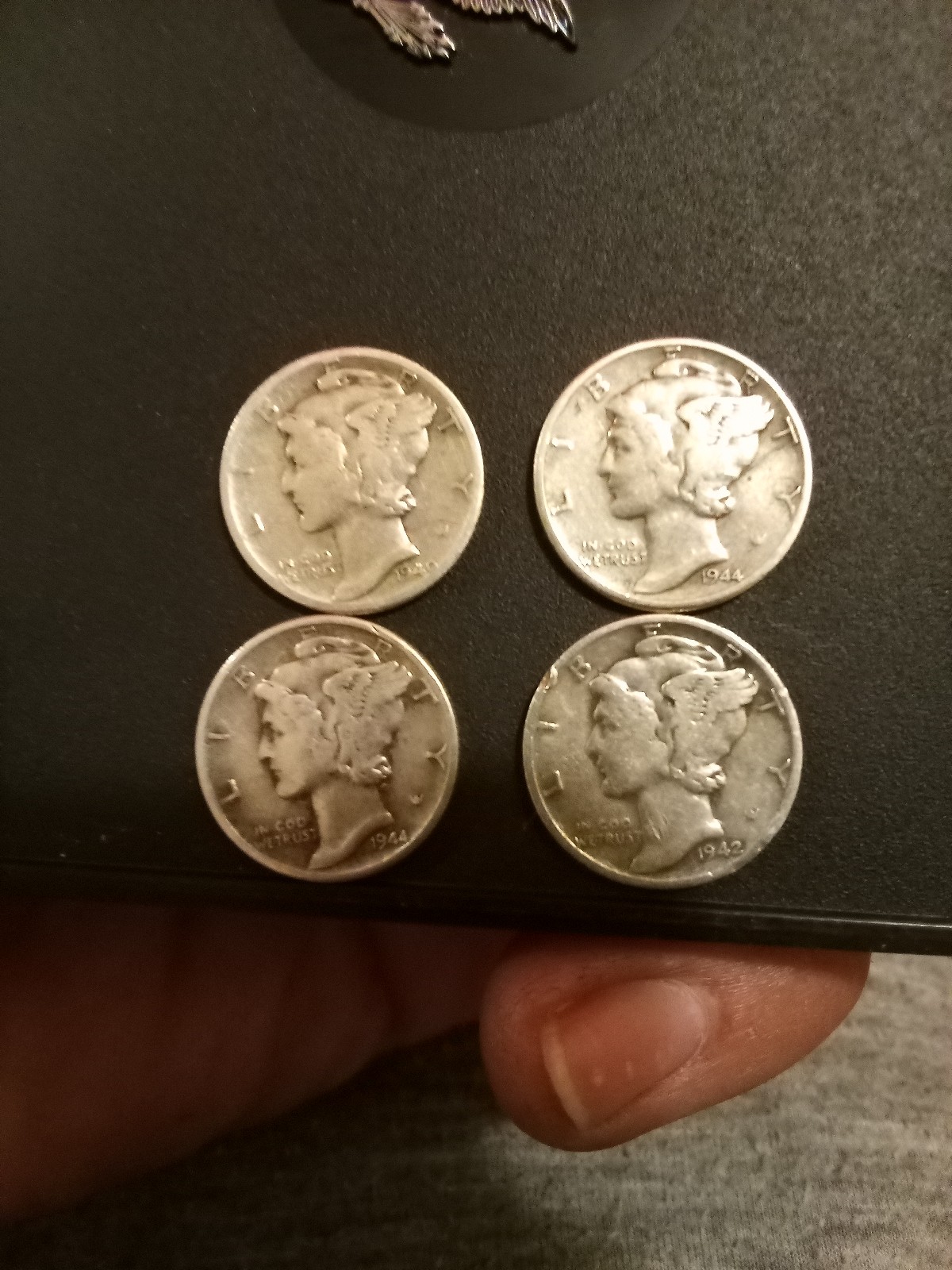1940,1944,1944,1942 Silver mercury dimes