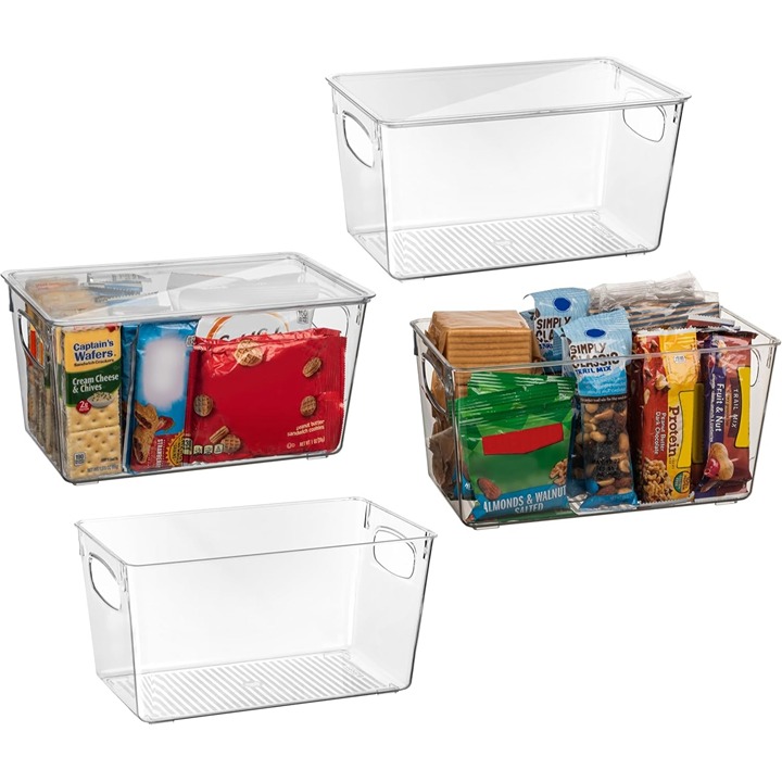 Plastic Pantry Storage Bins with Lids for Kitchen, Fridge & Cabinet Organizer