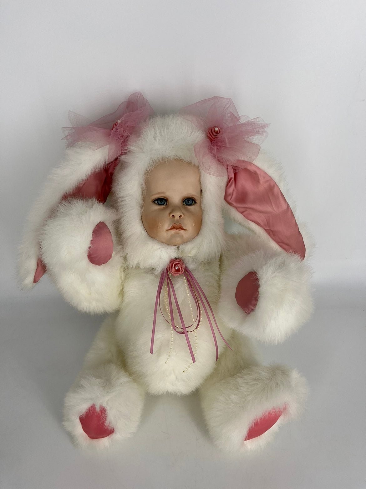 Baby Crying Girl In A Bunny Outfit Porcelain Face 21” Tall Moveable Arms Legs