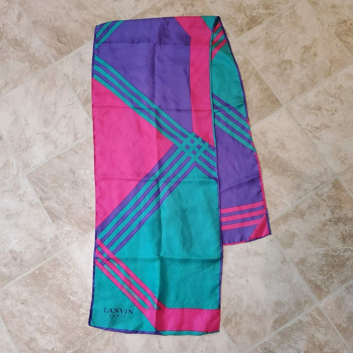 Lanvin Paris Women's Vintage Scarf, 100% Silk, Japan, Pink Purple Green Oblong