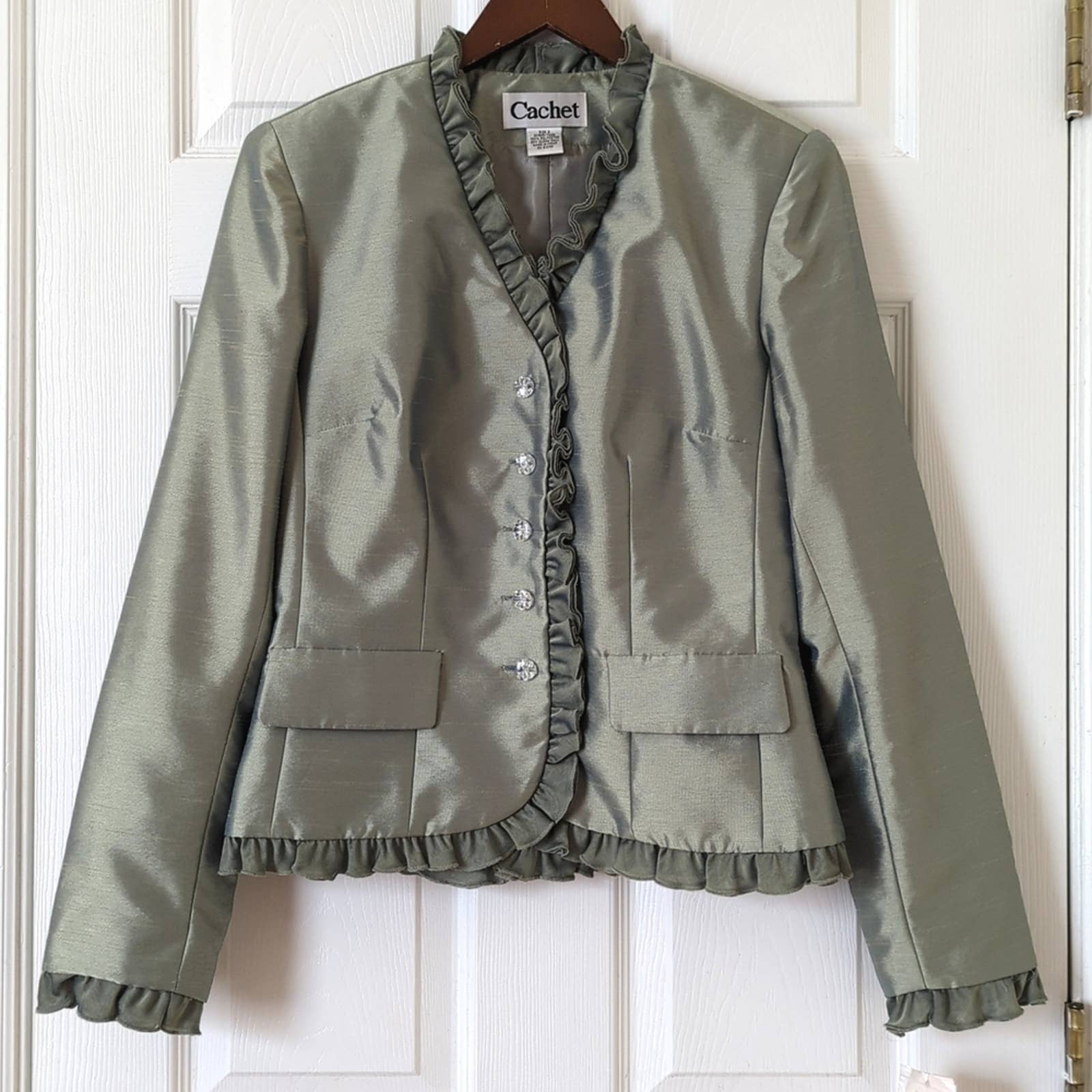 Cachet 90's Vintage Deadstock Two Piece Matching Jacket & Skirt Set Sage Green 8