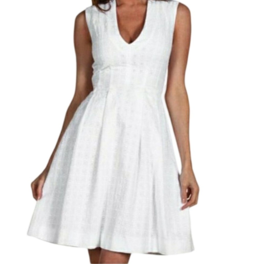 Kate Spade White Eyelet Fit & Flare Dress Size 10 Cotton V-Neck