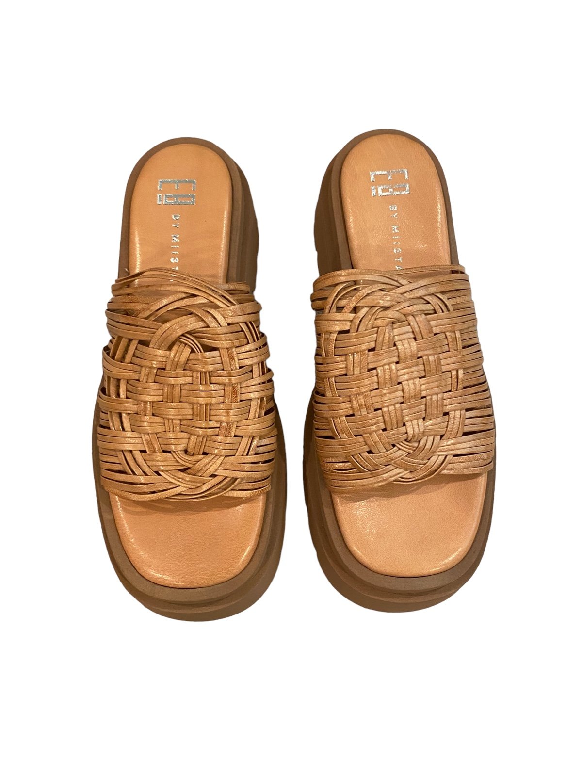 E8 by Miista Slip on Strappy Platform Sandal Camel Brown sz 38 Women's 7.5