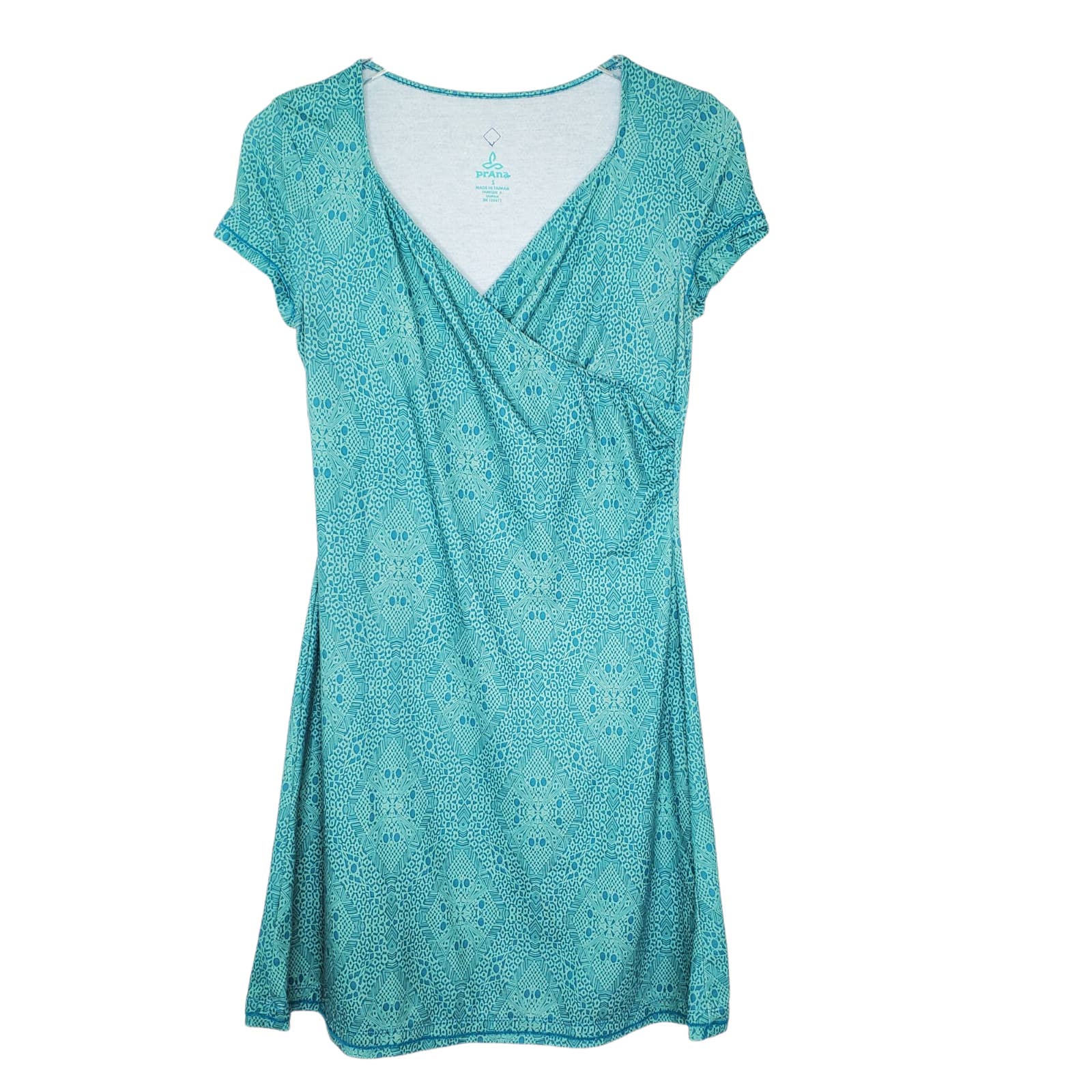 Prana Surplice Dress S Wrap Front Green Short Sleeve V-Neck Athleisure