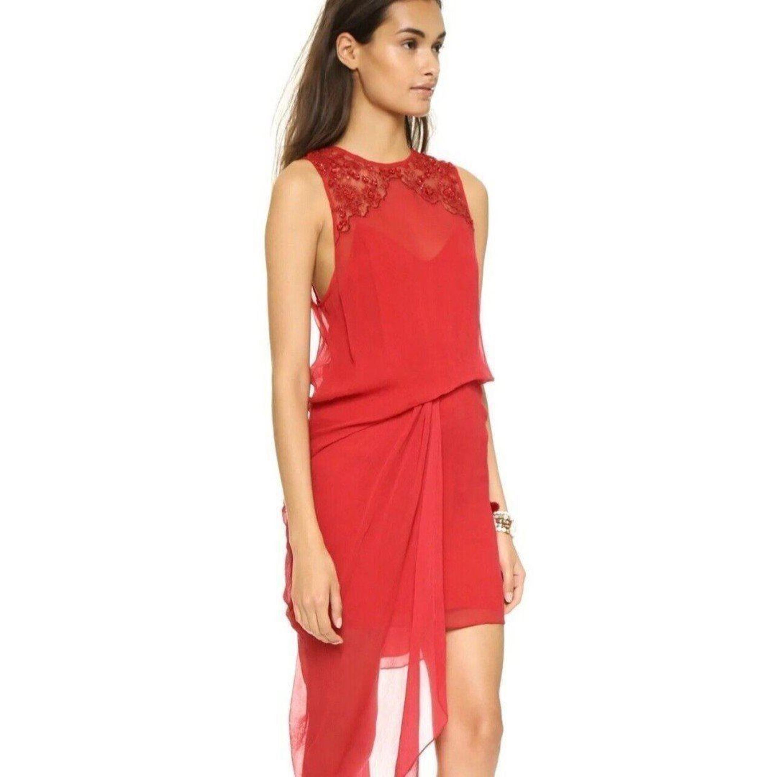 NEW FREE PEOPLE Chili Red Asymmetric Chiffon Dress Size 12 - MSRP $240.00!