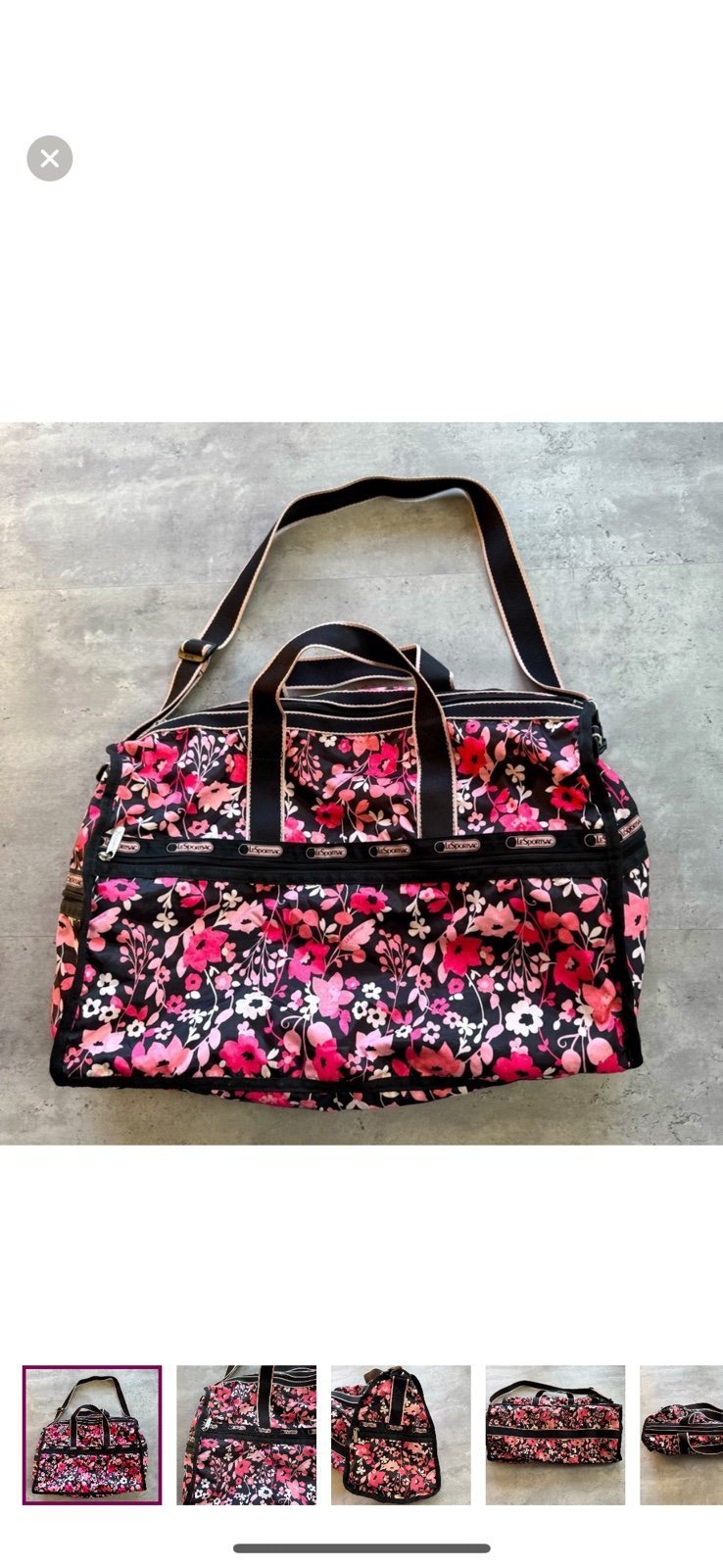 LeSportSac Large Deluxe Weekender Duffle Bag Pink and Black Floral